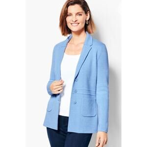 NEW Talbots Sweater Jacket Blazer Light Blue Large Notch Collar Cotton Classic